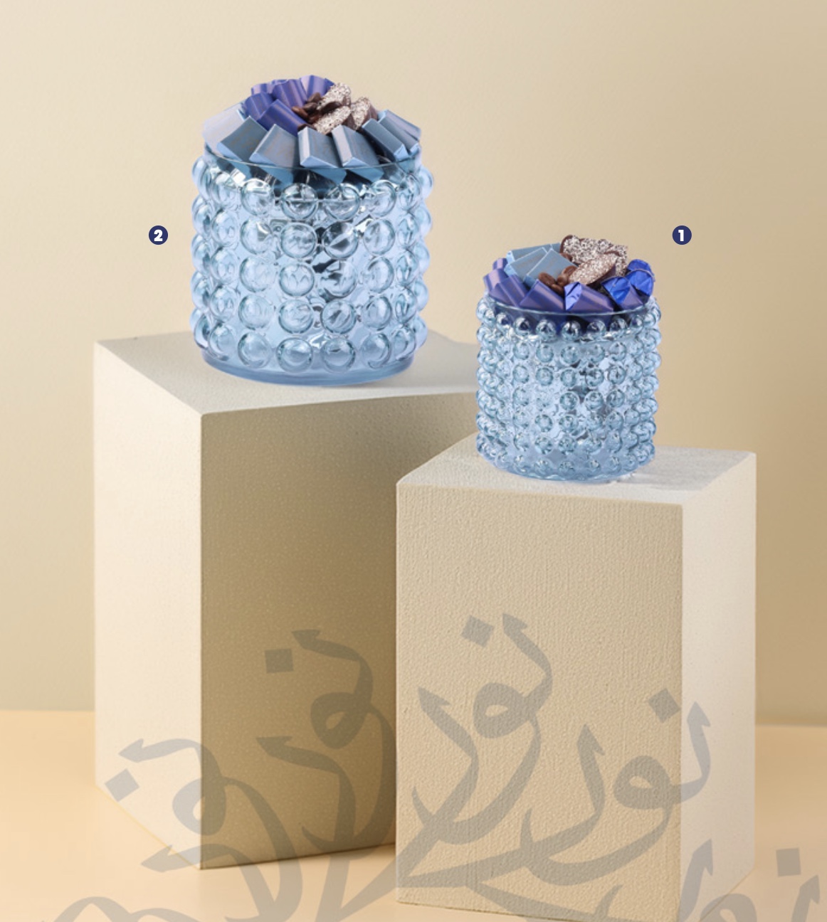 Pot en verre bullé bleu glacé
