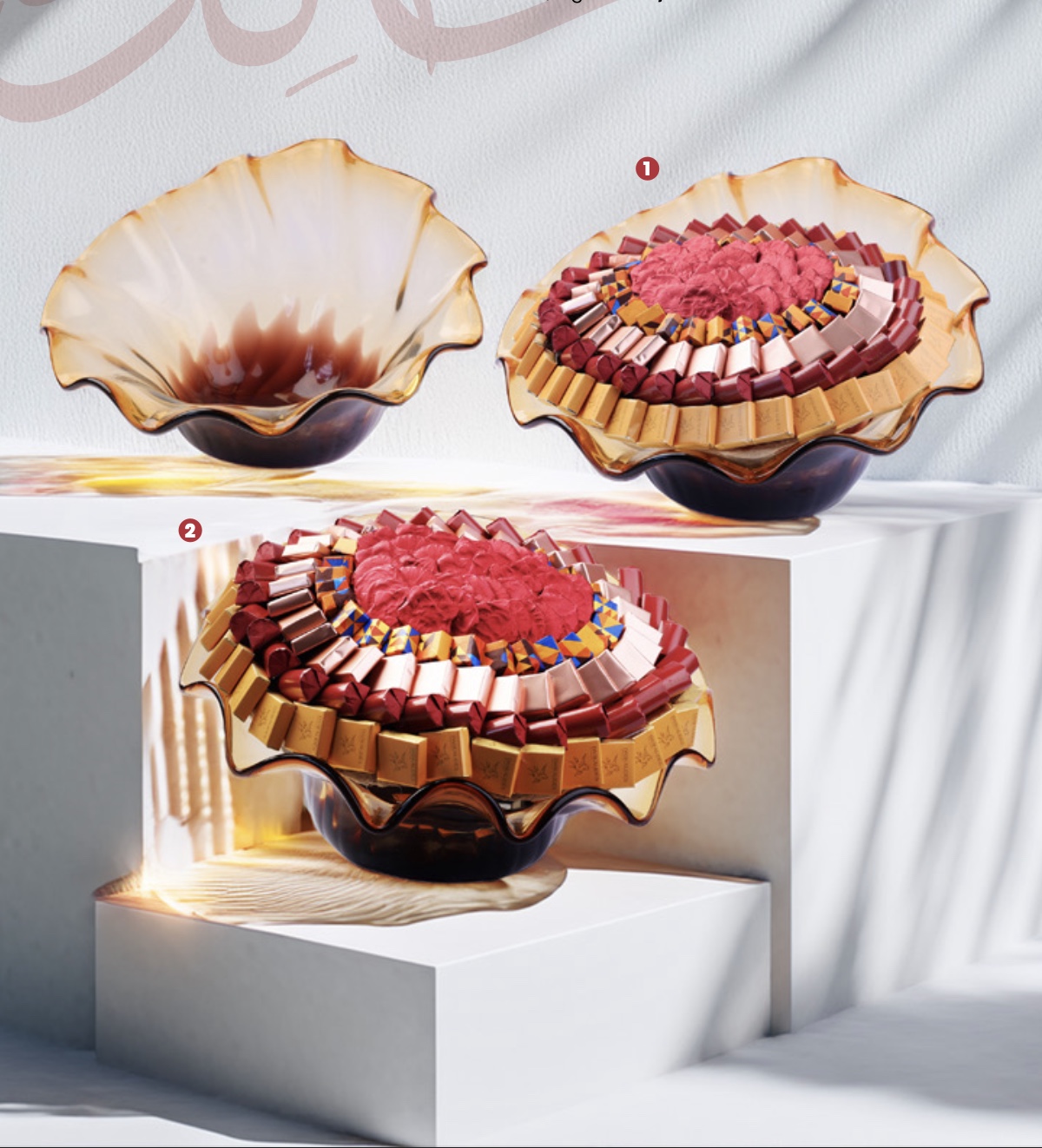 Corolle verre ondulé dégradé bordeaux & orange (GM)
